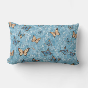 Coussin Rectangle Papillons de mosaïque sur fond bleu clair