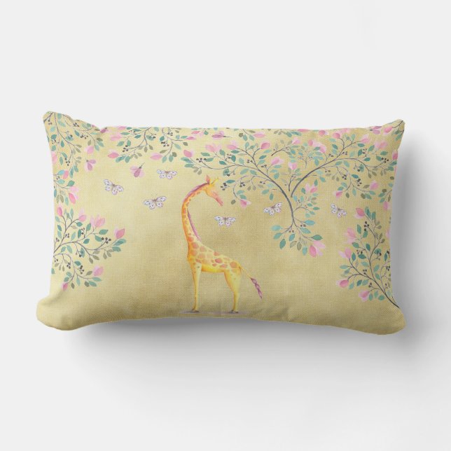 Coussin Rectangle Papillons et fleur de girafe d'aquarelle (Recto)