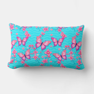 Coussin Rectangle Papillons et fleurs aux couleurs vives Design
