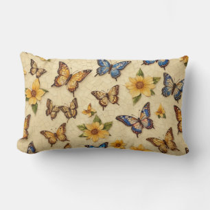 Coussin Rectangle Papillons et fleurs de mosaïque jaune