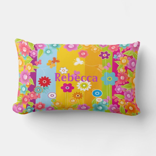 Coussin Rectangle papillons et fleurs personnalisés (Recto)