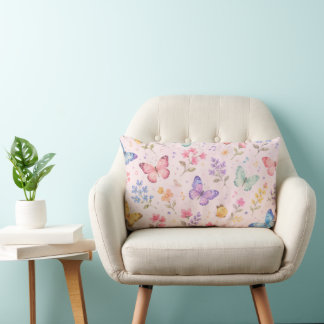 Coussin Rectangle Papillons Fleurs et Notes de Musique