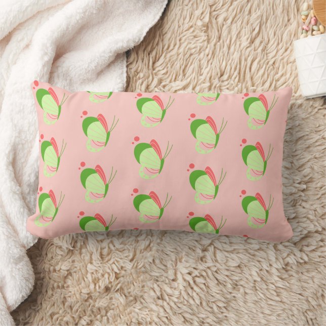 Coussin Rectangle Papillons rose et vert fantaisistes (Couverture)