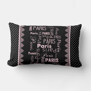 Coussin Rectangle Paris collection pois, noir, rose