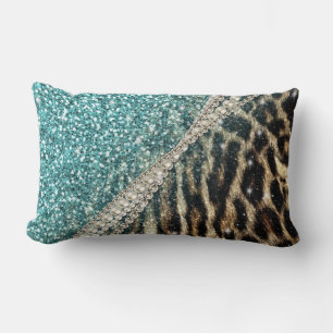 Coussin Rectangle Parties scintillant Bleu Empreinte de léopard chic