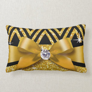 Coussin Rectangle Parties scintillant Chevron Bling Diamond Bow  or