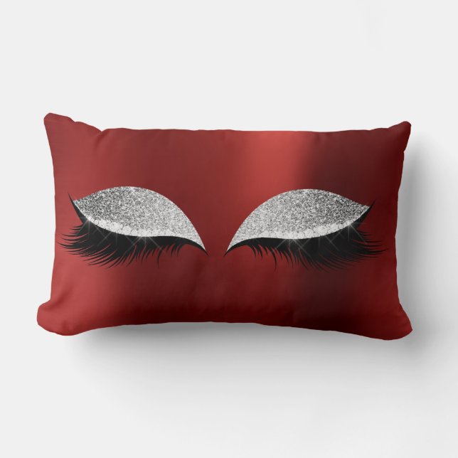 Coussin Rectangle Parties scintillant d'argent Black Glam Maquillage (Recto)