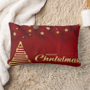 Coussin Rectangle Parties scintillant décorative de neige Rouge & Or