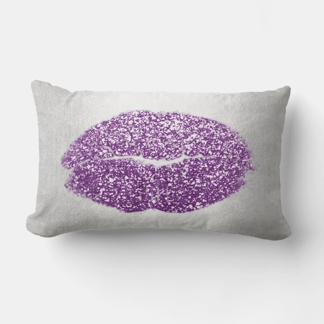 Coussin Rectangle Parties scintillant des lèvres Gris Violet Violet  (Recto)