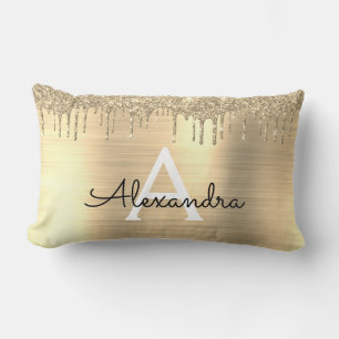 Coussin Rectangle Parties scintillant d'or brossé métal Monogramme N