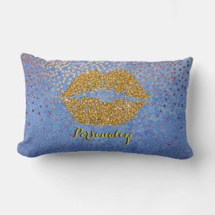 Coussin Rectangle Parties scintillant d'or Lèvres Sparkle Glam Perso