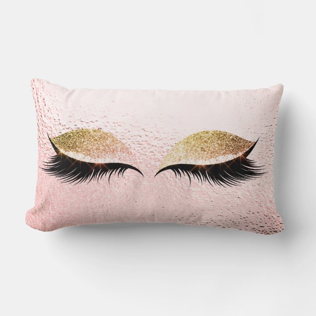 Coussin Rectangle Parties scintillant d'or rose Black Lashes Glam Ma (Recto)
