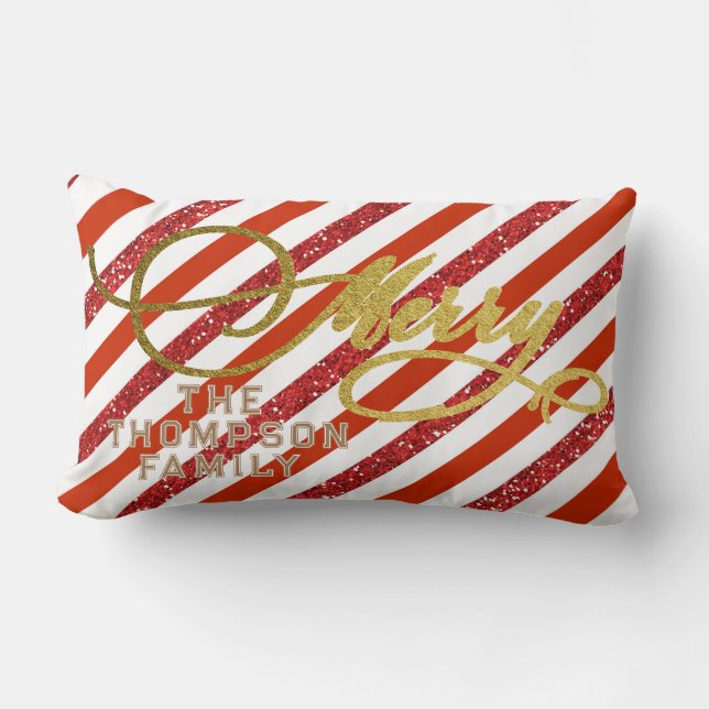 Coussin Rectangle Parties scintillant Gold Script Rouge Blanc Famill (Recto)