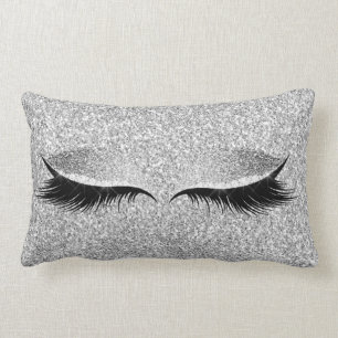 Coussin Rectangle Parties scintillant gris argent Glam noir maquille