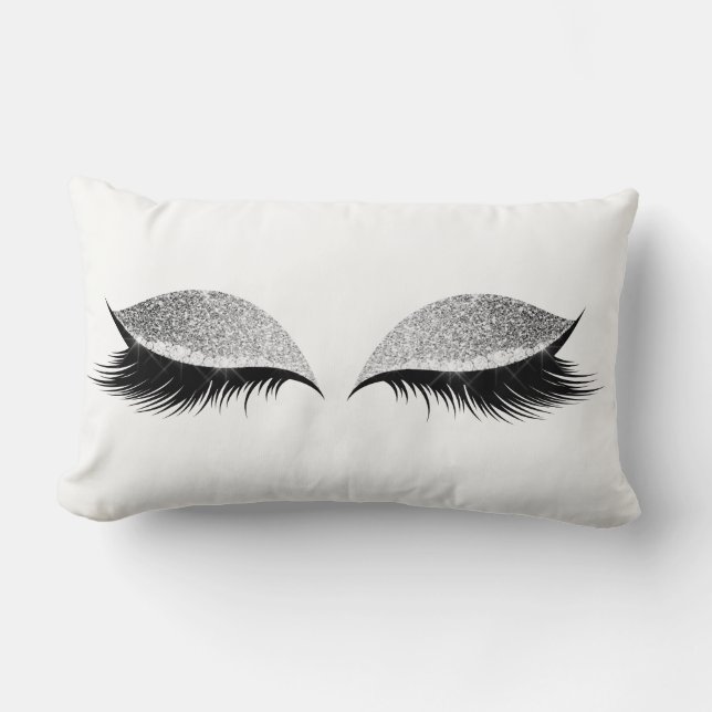 Coussin Rectangle Parties scintillant gris argent Glam noir maquille (Recto)