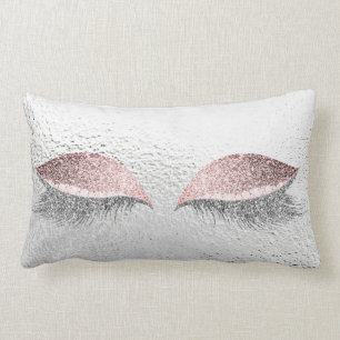 Coussin Rectangle Parties scintillant gris argent yeux rose verre de