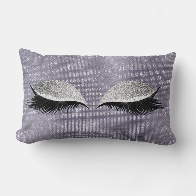 Coussin Rectangle Parties scintillant gris argenté noir maquillage v (Recto)