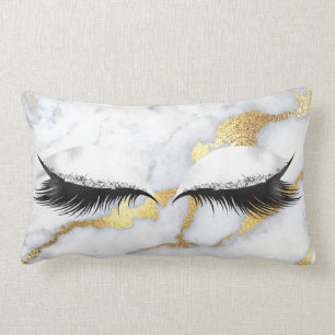 Coussin Rectangle Parties scintillant gris or Yeux noirs Maquillage