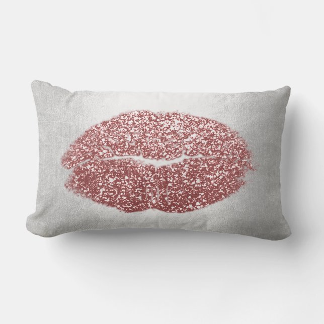 Coussin Rectangle Parties scintillant Lèvres Gris Blush Poweup Maqui (Recto)