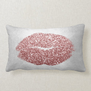 Coussin Rectangle Parties scintillant Lèvres Gris Blush Poweup Maqui