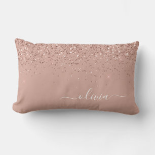 Coussin Rectangle Parties scintillant or rose rose pâle Nom du monog