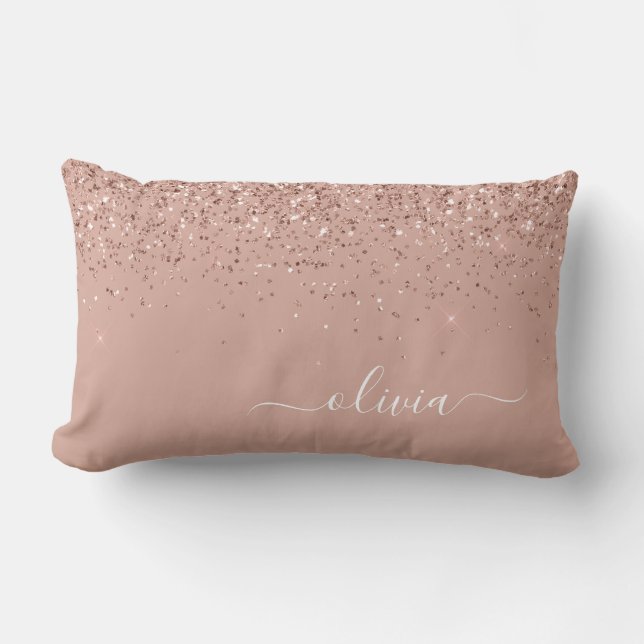Coussin Rectangle Parties scintillant or rose rose pâle Nom du monog (Recto)