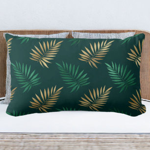 Coussin Rectangle Parties scintillant verte et or sur Feuilles tropi