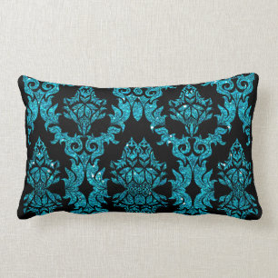 Coussin Rectangle Parties scintillantes de damassé (Teal)
