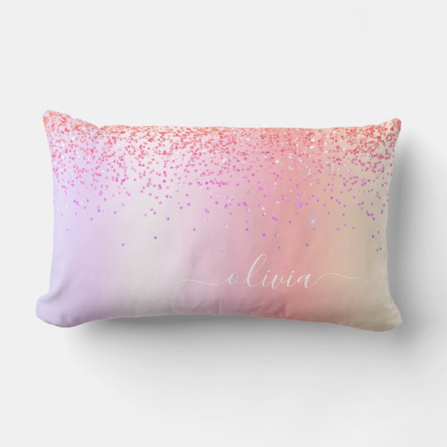 Coussin Rectangle Pastel Arc-en-ciel rose or violet Parties scintill (Recto)