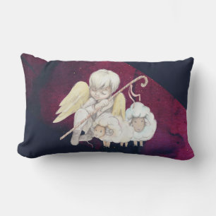 Coussin Rectangle Pasteur de Noël Ange avec agneaux