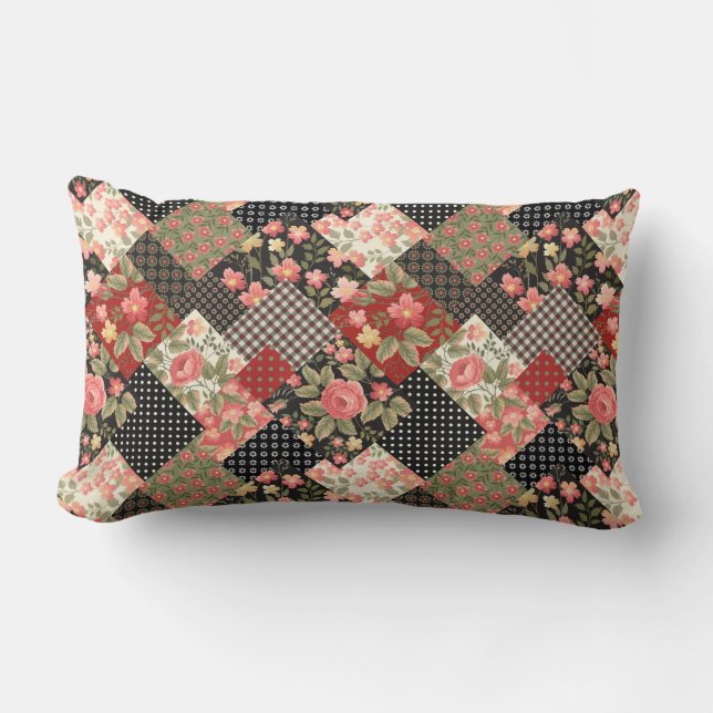 Coussin Rectangle Patchwork Fleurs Motifs Polka Dot Plai géométrique (Recto)