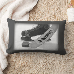 Coussin Rectangle Patins noirs de hockey Personnalisé