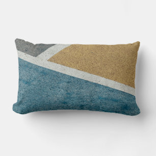 Coussin Rectangle Pavé peint gris, jaune et bleu