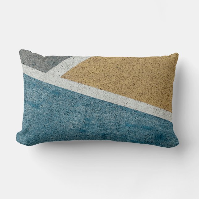 Coussin Rectangle Pavé peint gris, jaune et bleu (Recto)