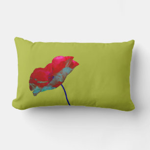 Coussin Rectangle Pavot bleu rouge au vert printemps
