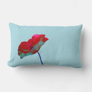 Coussin Rectangle Pavot bleu rouge sur bleu pastel