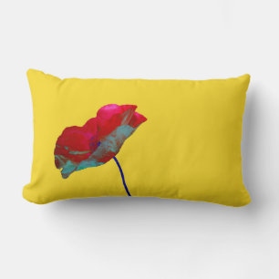 Coussin Rectangle Pavot bleu rouge sur jaune soleil