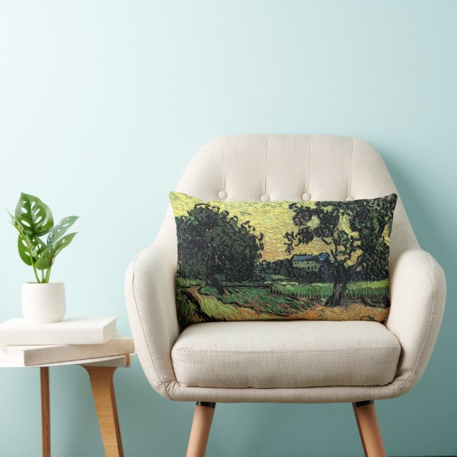 Coussin Rectangle Paysage avec Château d'Auvers par Vincent van Gogh (Chaise)