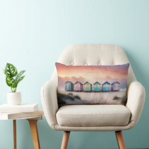 Coussin Rectangle Paysage côtier rêvé avec des huttes de plage color