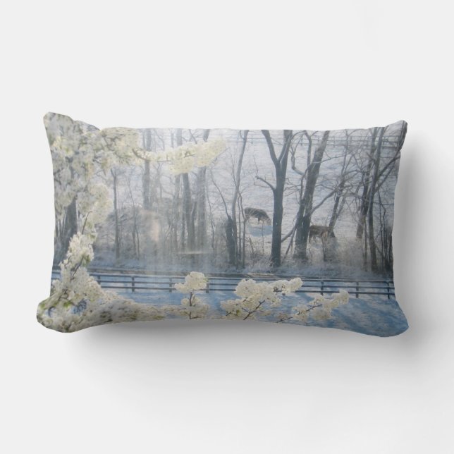Coussin Rectangle Paysage de la nature pastorale en hiver (Recto)