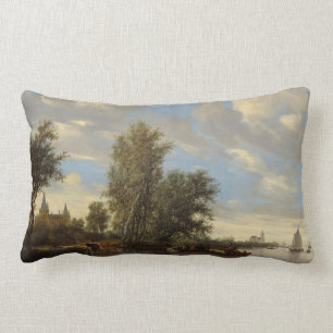 Coussin Rectangle Paysage de rivière avec le ferry, 1649 (huile sur