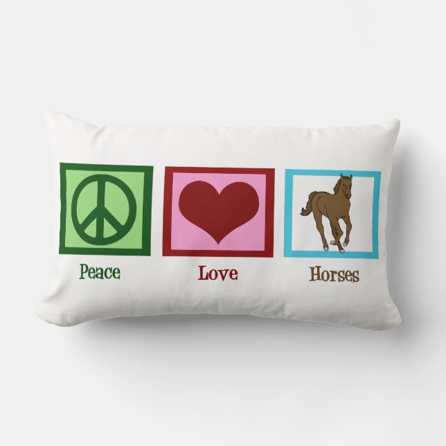 Coussin Rectangle Peace Love Horses (Recto)