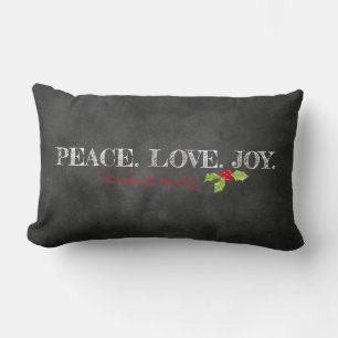 Coussin Rectangle Peace Love Joy FAMILLE Holly Chalkboard Holiday