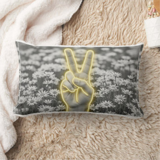 Coussin Rectangle Peace & Sunflower Pillow w/ Yellow Gingham