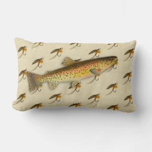 Coussin Rectangle Pêcheurs Voler Pêche truite mouches Aquarelle lanc