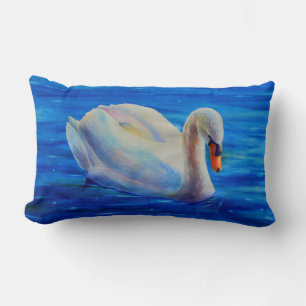 Coussin Rectangle Peinture à l'aquarelle cygne blanc, oiseaux d'eau,