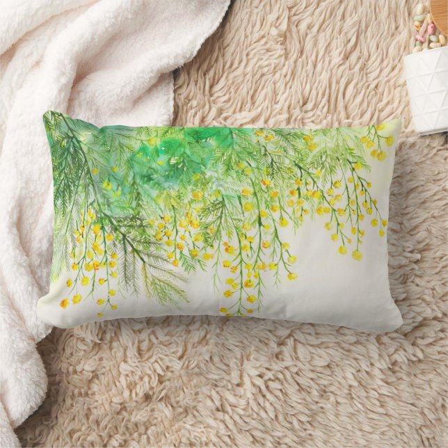 Coussin Rectangle Peinture à l'aquarelle jaune brillant Mimosa (Couverture)