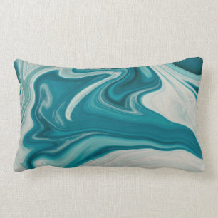 Coussin Rectangle Peinture abstraite blanche et turquoise