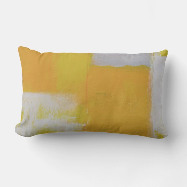 Coussin Rectangle peinture abstraite moderne gris jaune blanc (Recto)