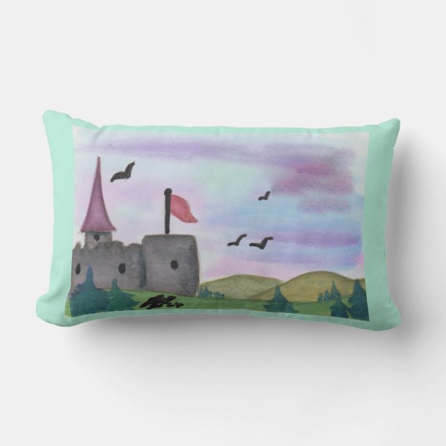 Coussin Rectangle Peinture aquarelle Imaginaire Forteresse Château Â (Recto)